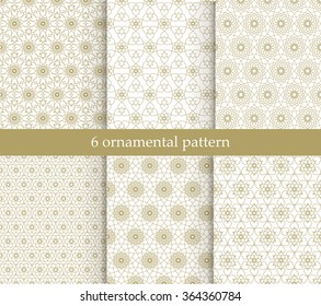 Set of nine golden ornamental seamless pattern. Vector illustration.