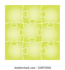 Set of nine green blank isolated puzzle pieces / green puzzle board