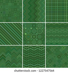 Set with nine green seamless abstract geometric pattern, vector illustration