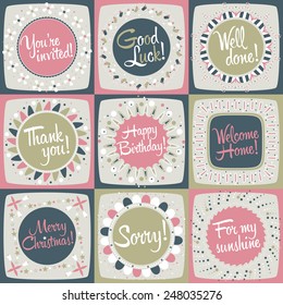 set of nine greeting cards with different themes