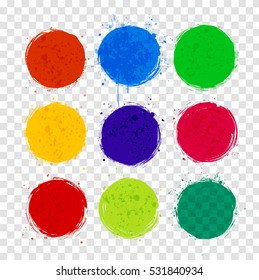 Set of nine grunge bright circles 