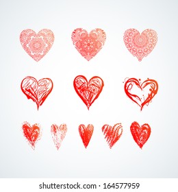 Set of Nine Grunge and Elegant Hearts 