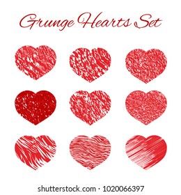Set of nine grunge heart icons set. Love symbol vector illustration. Valentine's day element of design. Easy to edit design template for your artworks.