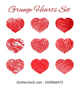 Set of nine grunge heart icons set. Love symbol vector illustration. Valentine's day element of design. Easy to edit template for your artworks.