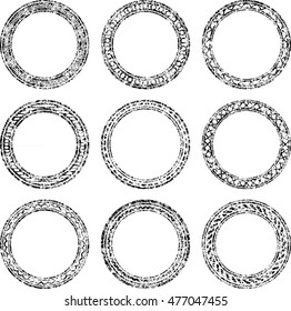 Set of nine grunge vector templates for rubber stamps