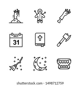 set of nine halloween objects line style icon for web, business, event, party, computer network, industry, commerce