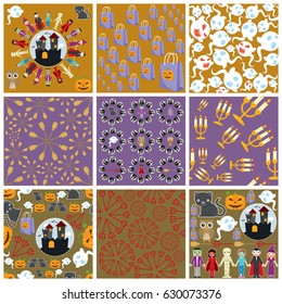 Set of nine Halloween patterns.
