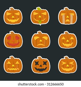 Set of nine halloween pumpkins stickers. eps10