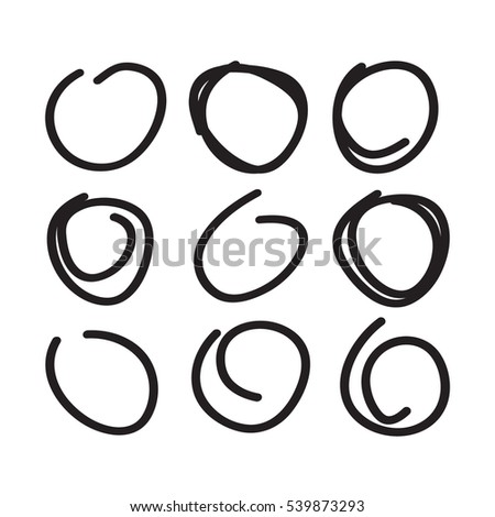 Set of nine hand drawn circles for content highlighting. Handdrawn marker circles isolated on white background. Vector illustration for your graphic design.