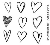 Set of nine hand drawn heart. Handdrawn rough marker hearts isolated on white background. Vector illustration for your graphic design
