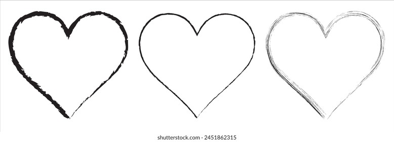 Set of nine hand drawn heart. Hand drawn rough marker hearts isolated on white background. Vector illustration. EPS 10