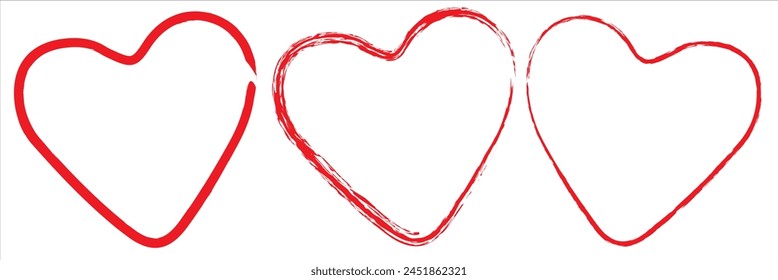 Set of nine hand drawn heart. Hand drawn rough marker hearts isolated on white background. Vector illustration. EPS 10