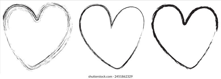 Set of nine hand drawn heart. Hand drawn rough marker hearts isolated on white background. Vector illustration. EPS 10