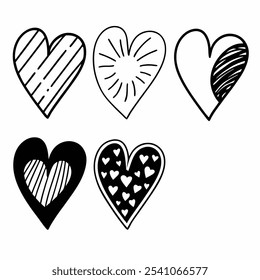 Set of nine hand drawn heart. Handdrawn rough marker hearts isolated on white background. Vector illustration for your graphic design
