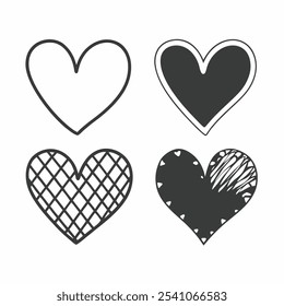 Set of nine hand drawn heart. Handdrawn rough marker hearts isolated on white background. Vector illustration for your graphic design