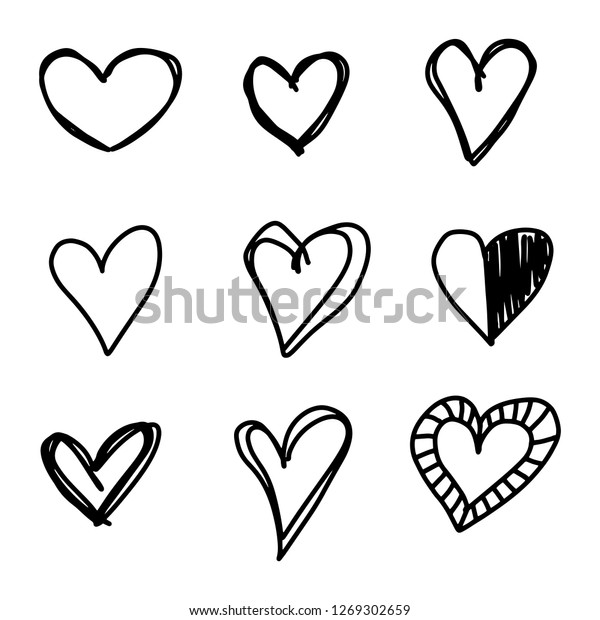 Set Nine Hand Drawn Heart Handdrawn Stock Vector (Royalty Free ...