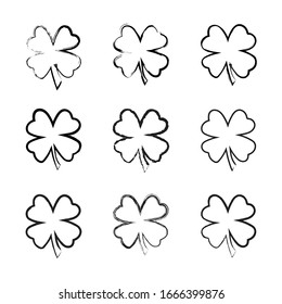 Set Of Nine Hand Drawn Shamrock Vector