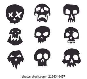 Set of nine hand drawn skulls