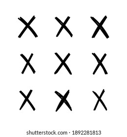 Set Of Nine Hand Drawn X Icon Vector