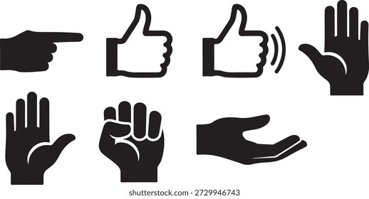 Set of Nine Hand Gestures Isolated on Transparent Background for Sign Language and Communication fingers