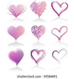 Set of nine hearts, vector illustration