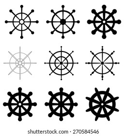 Set of nine helms in different styles. Ideal for marine design