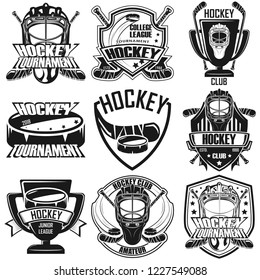 Set of nine hockey badge, emblem team tournament template, vector