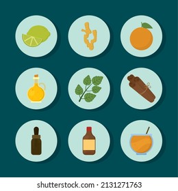 set of nine home remedies ingredients