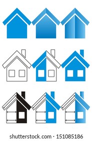 Set of nine house construction and real estate icons in blue