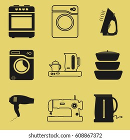 Set of nine icons on a theme kitchen attributes. Household appliances