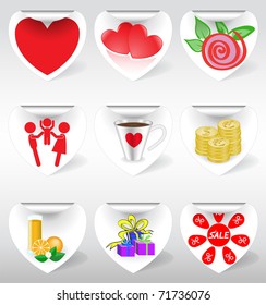 a set of nine icons on white stickers