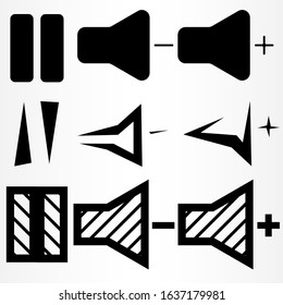 A set of nine icons. Pause icons, make the sound louder and quieter. Vector illustration.