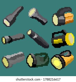 A set of nine illustration flashlights for games, website decoration and more. Vector illustration.