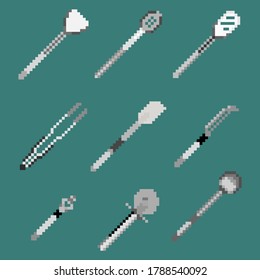A set of nine illustration kitchen tools for games, website decoration and more. Vector illustration.