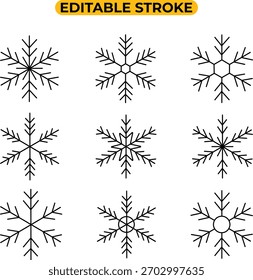 Set of nine isolated turquoise snowflakes on a white background