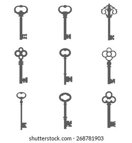 Set of nine keys silhouettes vector illustration