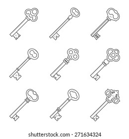 Set of nine keys silhouettes vector illustration