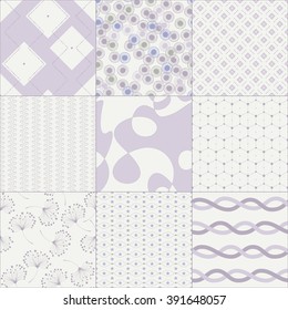 Set of nine lilac seamless patterns