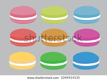 A set of nine macaron in different colors. Vector illustration.