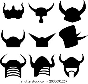 A set of nine medieval helmet silhouettes for games, websites, design, and more. Vector illustration.