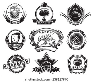 set of nine monochrome bakery labels