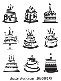 set of nine monochrome cakes