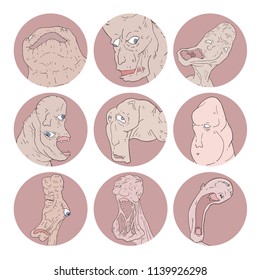 set of nine monsters faces