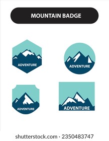 Set of nine mountain travel emblems. Camping outdoor adventure emblems, badges and logo patches. Mountain tourism, hiking. Forest camp labels in vintage style