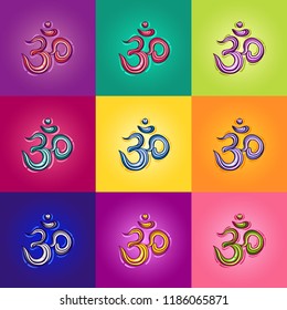 Set of nine multicolored ohm symbols with gradinet backgrounds