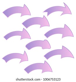 Set of nine multicolored various arrows. Vector illustration