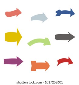 Set of nine multicolored various arrows. Vector illustration
