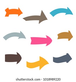 Set of nine multicolored various arrows. Vector illustration