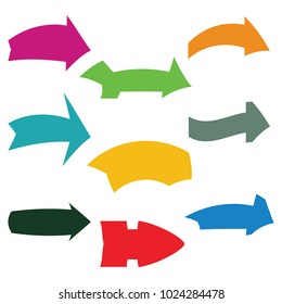 Set of nine multicolored various arrows. Vector illustration