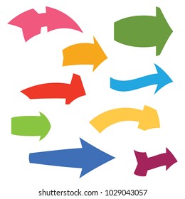 Set of nine multicolored various arrows. Vector illustration